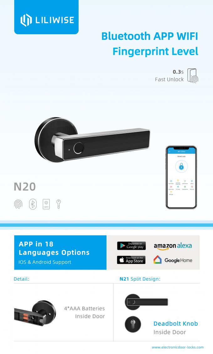 Sicurezza biometrica di WiFi Bluetooth APP della serratura di porta dell'impronta digitale di Liliwise alta 2
