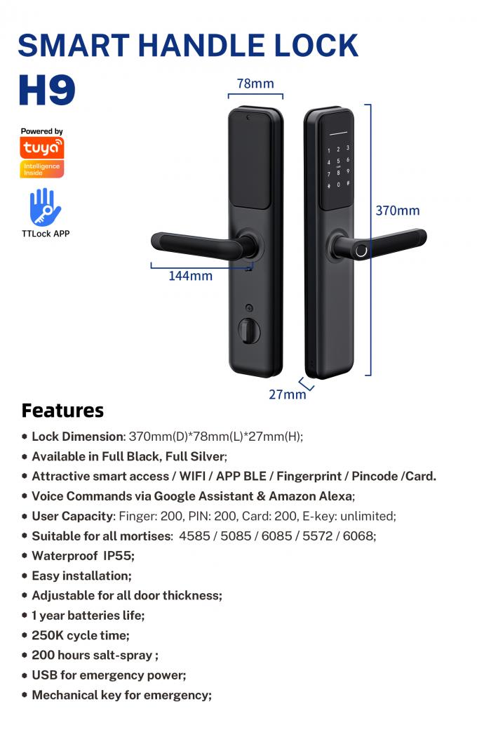 Serrature di porta impermeabili elettriche dell'impronta digitale della serratura di porta di Tuya WiFi Smart Digital 6