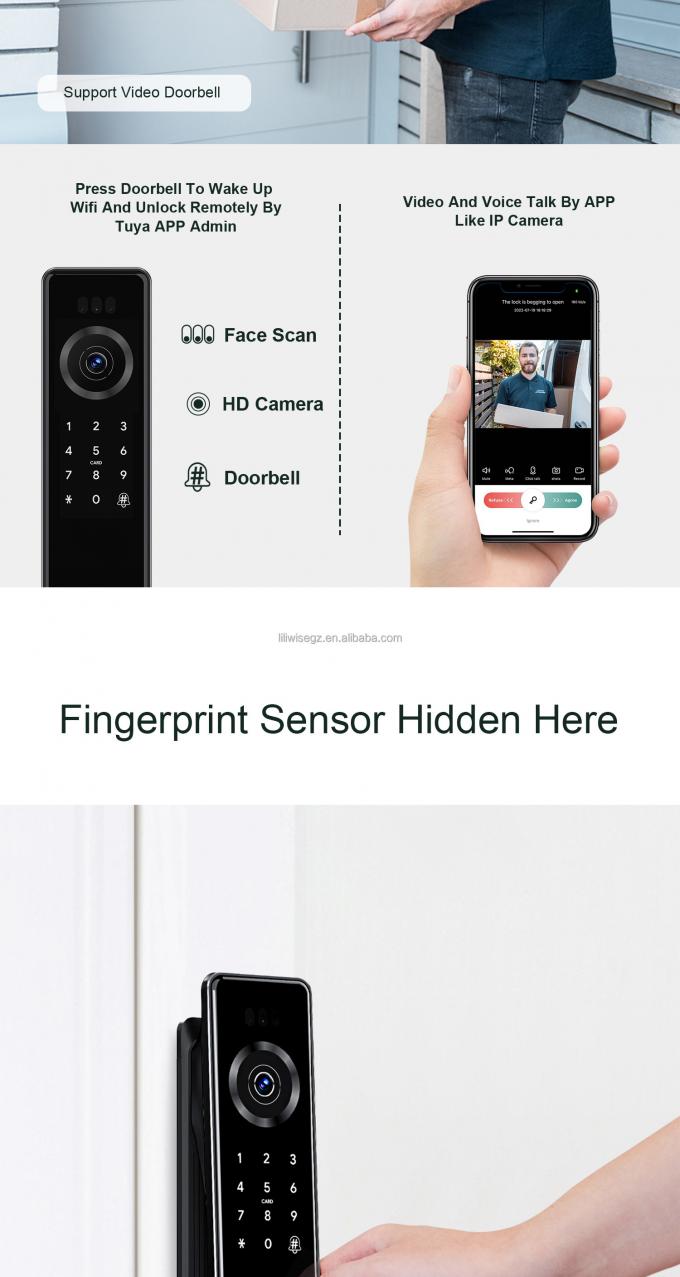 Riconoscimento facciale 3D App Wifi Cerradura Inteligente Key Password Card Smart Door Lock Impressione digitale di impronte digitali 8