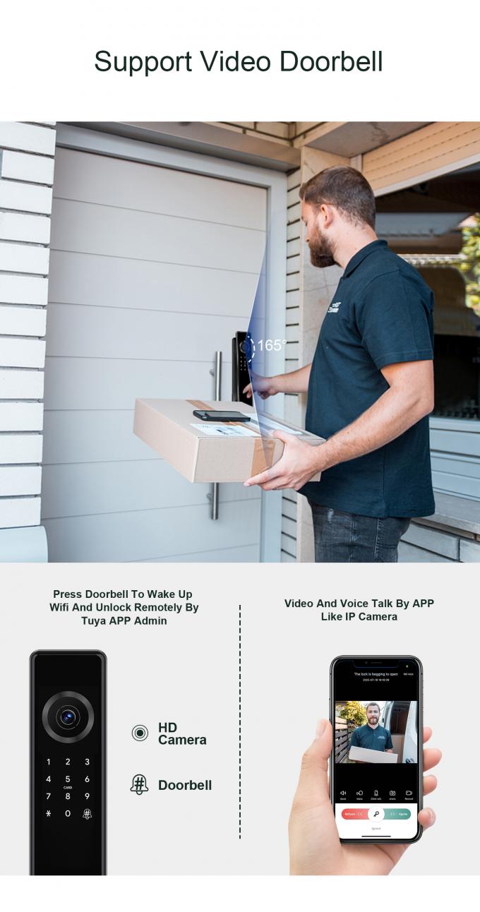 Liliwise Fully Automatic Luxury Electronic Smart Entry Door Locks Wifi Ble Fingerprint Tuya TTlock Smart Door Lock con Camera 8