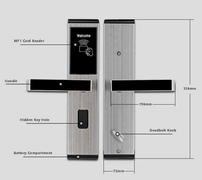Serrature Keyless di Access dell'acciaio inossidabile, serrature di porta della camera di albergo della carta di Digital RFID 2