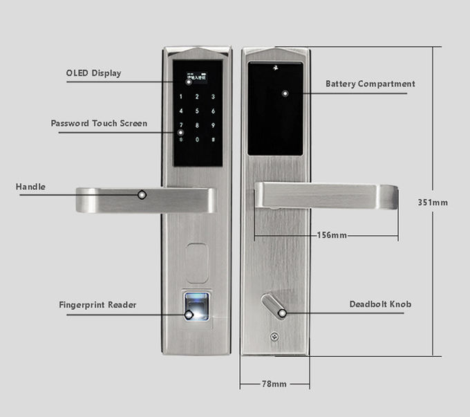 Serrature di porta residenziali Keyless, acciaio inossidabile delle serrature di porta dell'hotel dell'impronta digitale 304 elettronici 1