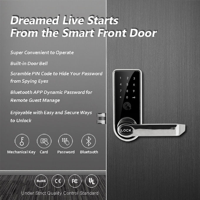 Pesi leggeri della serratura di porta di Bluetooth della carta dell'impronta digitale 168mm * 68mm per le case 0