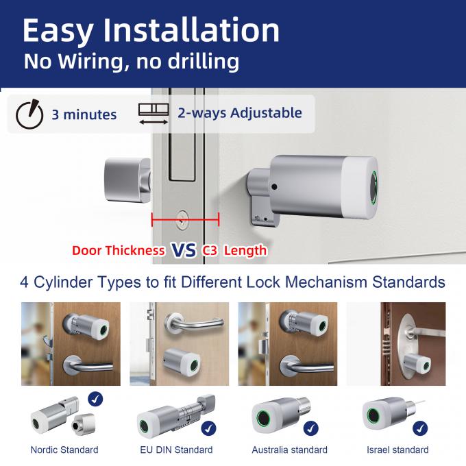 Liliwise Fingerprint RFID Card Waterproof Door Lock Regolabile WiFi BLE Tuya Ttlock Smart Cylinder Lock per la sostituzione di vecchie porte meccaniche 3