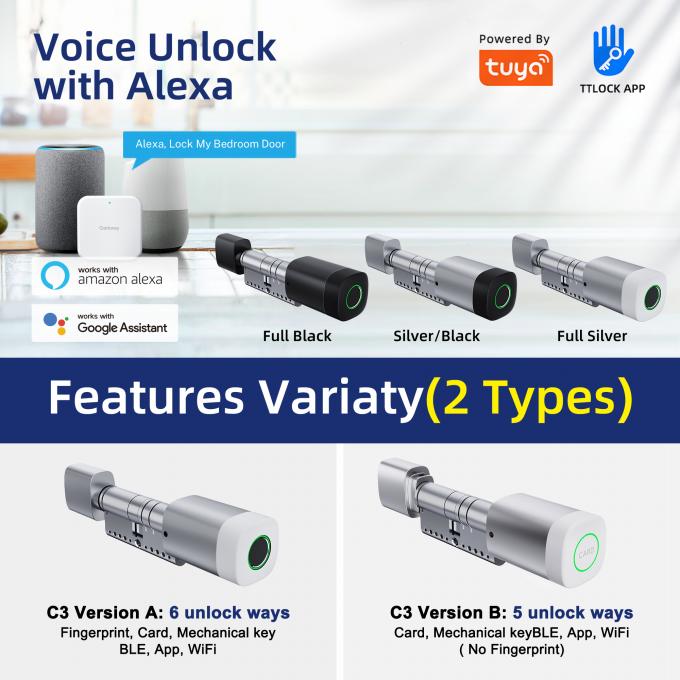 Liliwise Fingerprint RFID Card Waterproof Door Lock Regolabile WiFi BLE Tuya Ttlock Smart Cylinder Lock per la sostituzione di vecchie porte meccaniche 2