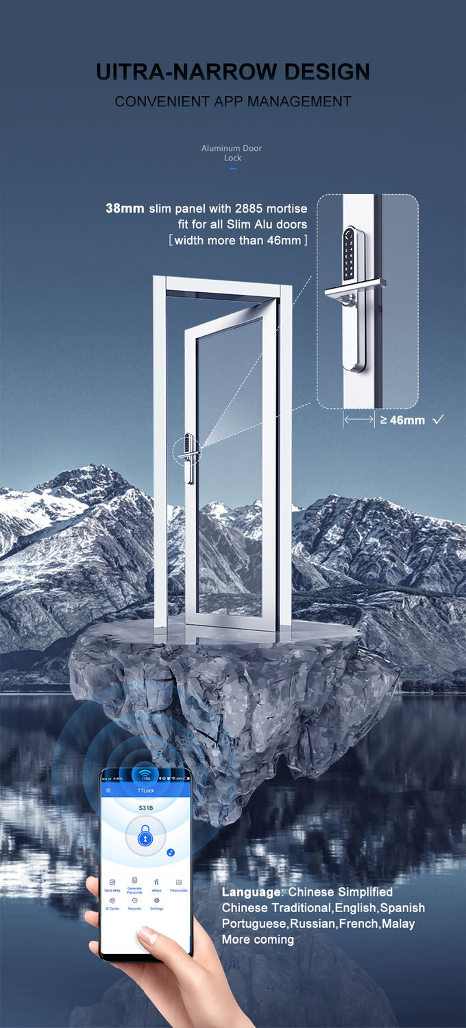 Potere basso di alluminio biometrico astuto Consumotion delle serrature di porta della serratura dell'acciaio inossidabile 2
